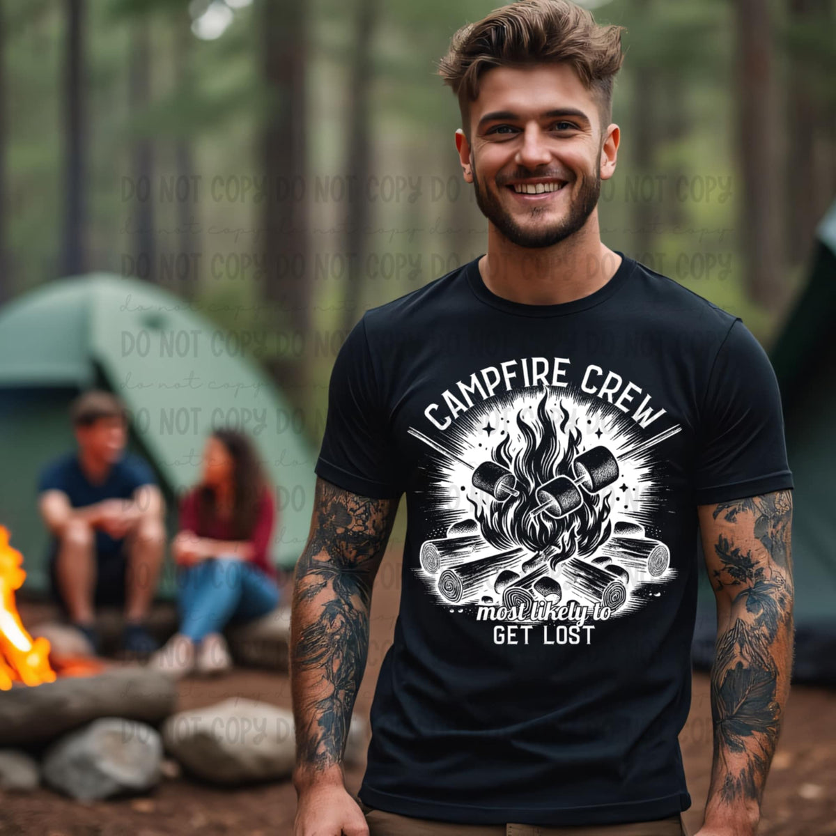 Camping crew most likely to get lost WHITE (Revel) 99789 DTF transfer