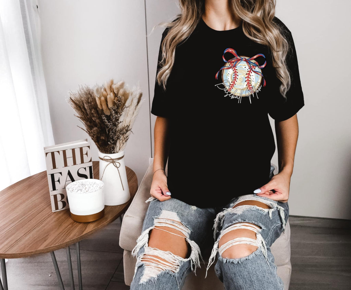 Baseball mom with bow white 100527 DTF transfer