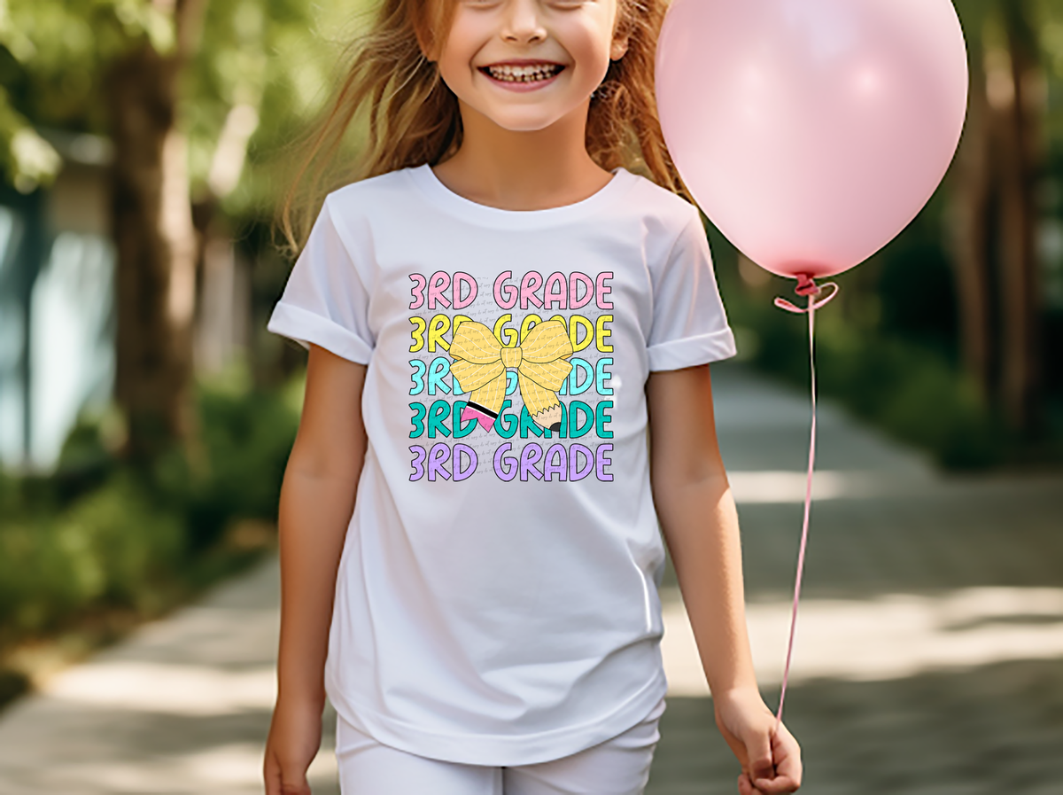 3rd grade repeat print pencil bow 49818 DTF transfer