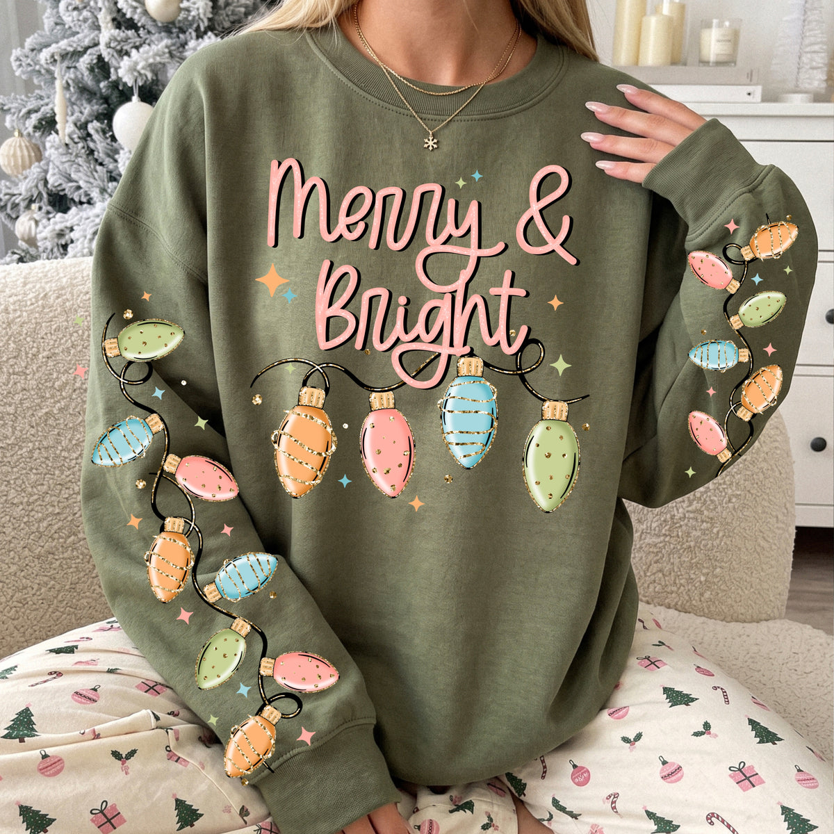 Merry and bright pastel lights (front only) (CSC) DTF Transfer