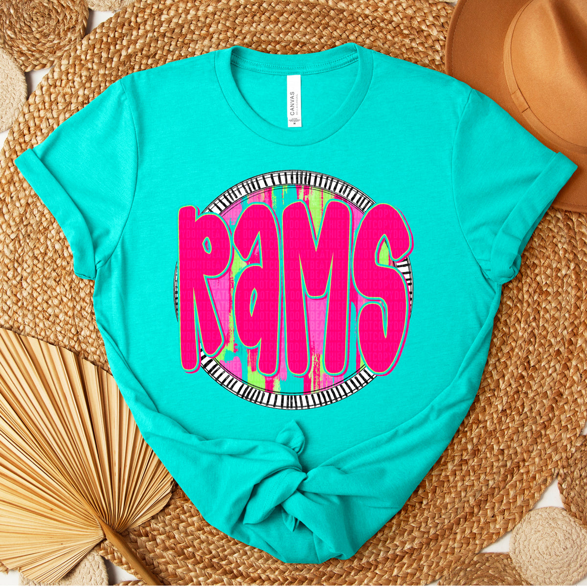 Rams pink font circle 106217 DTF transfer