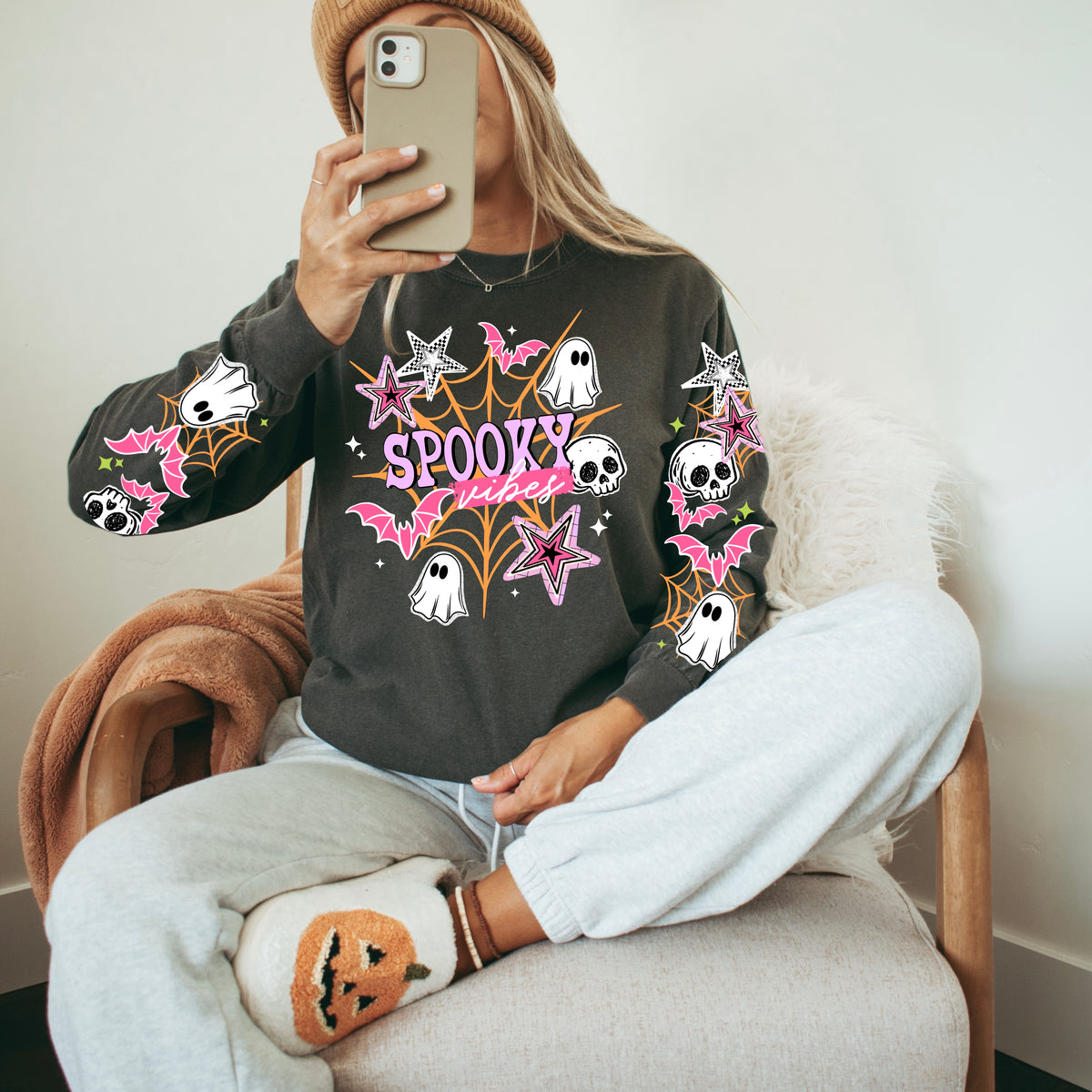 Spooky vibes with stars and skull (front only) (CSC) DTF Transfer