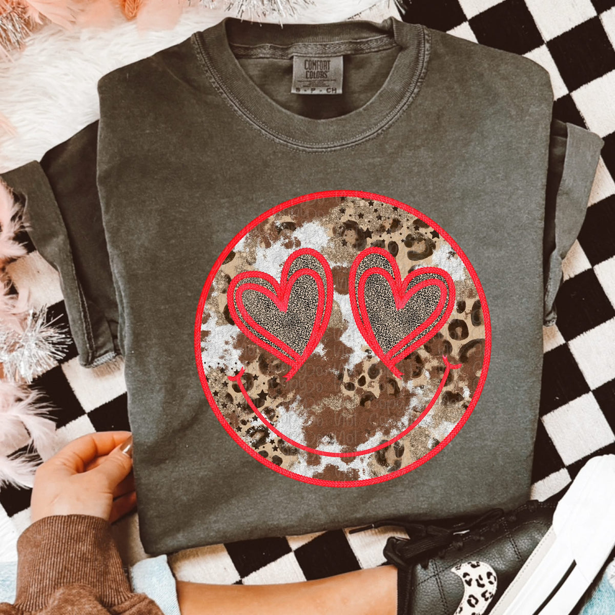 Red heart eyes cow/leopard print (virgo) DTF Transfer