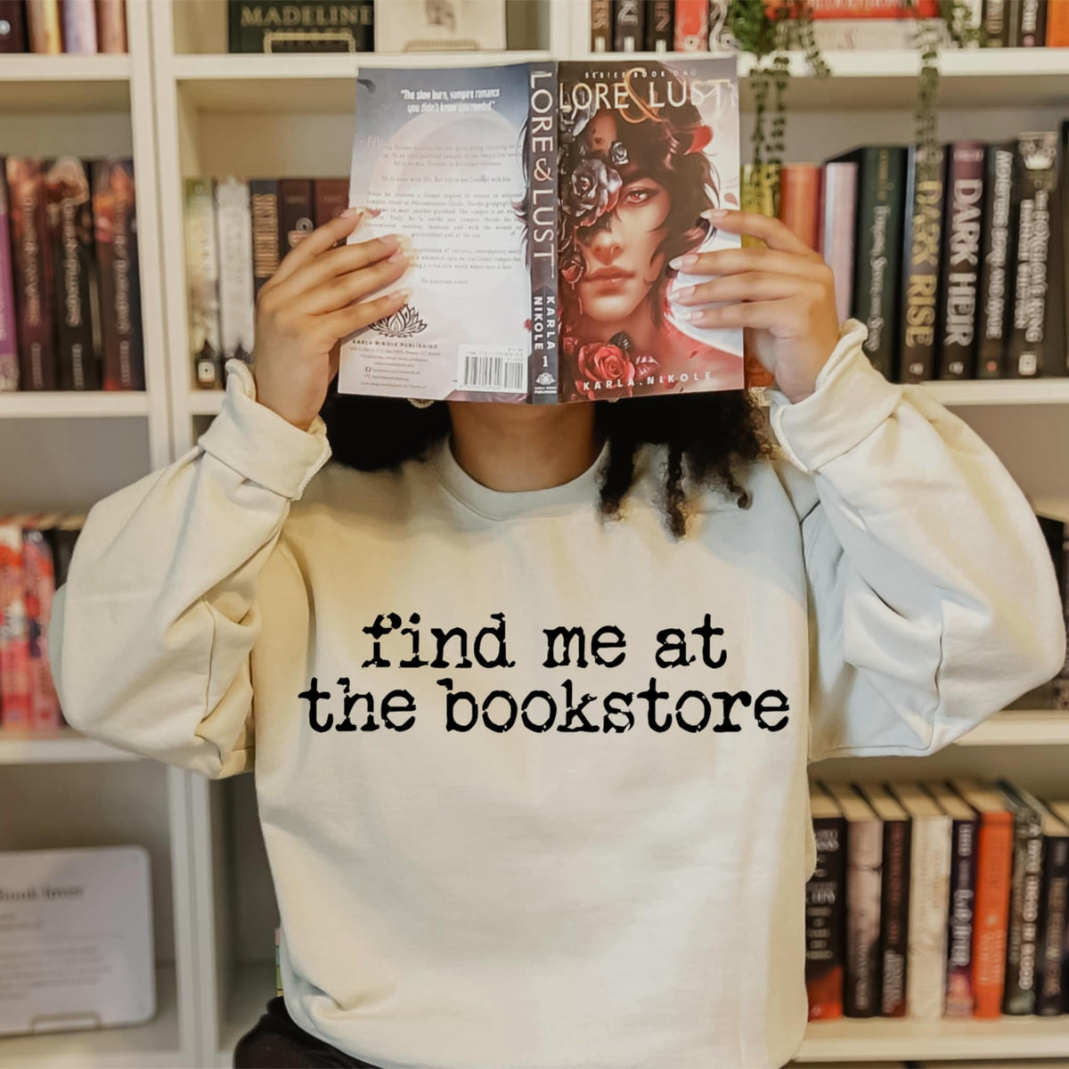 Find me at the book store black font (abd) DTF transfer