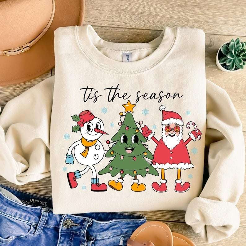 Tis the season snowman, tree, Santa 62217 DTF transfer