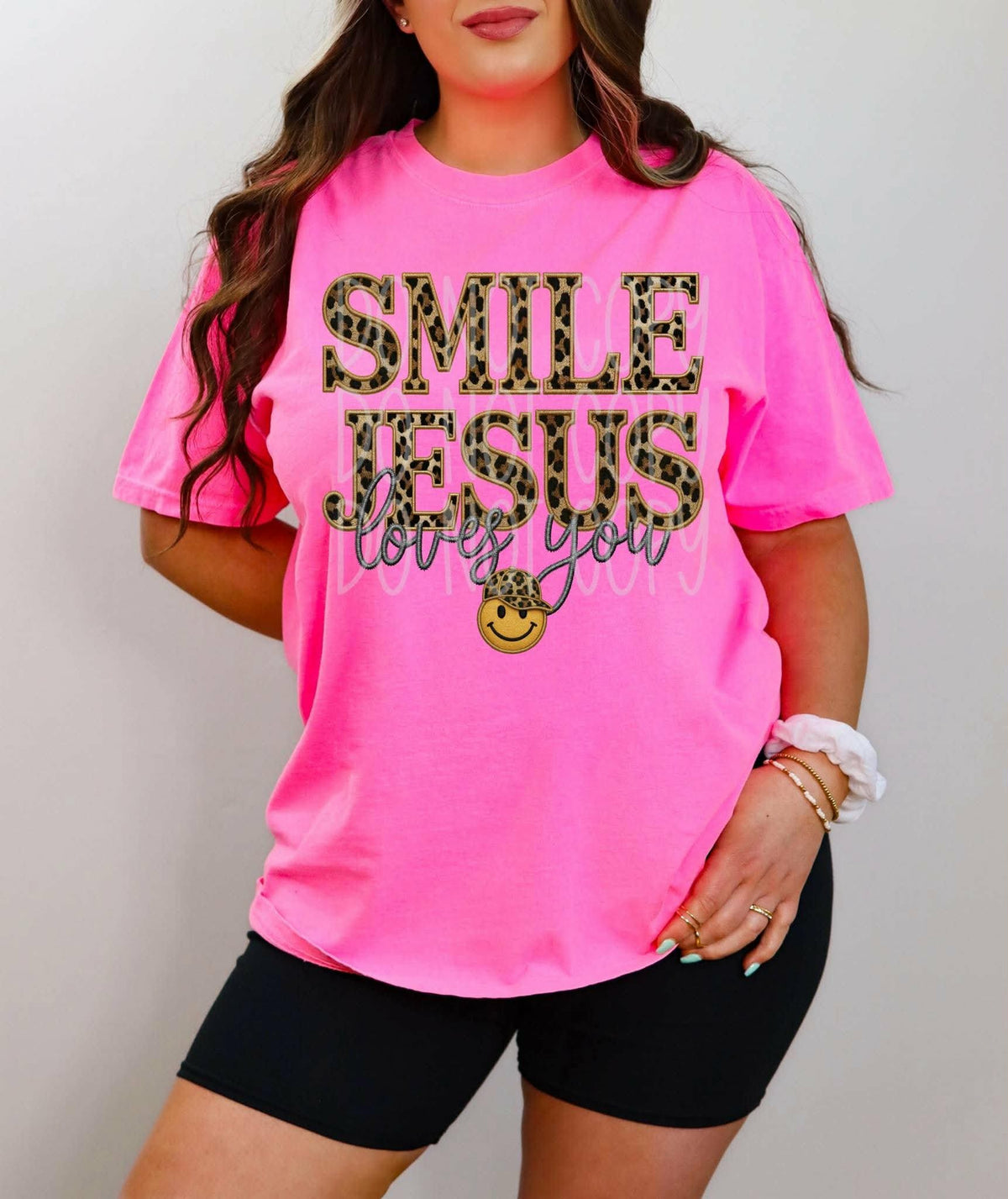 Smile Jesus Love you faux embroidery leopard (PH) DTF TRANSFER