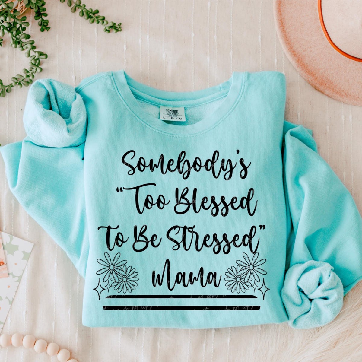 Somebody’s “too blessed to be stressed” mama BLACK (VIRGO) 90832 DTF transfer