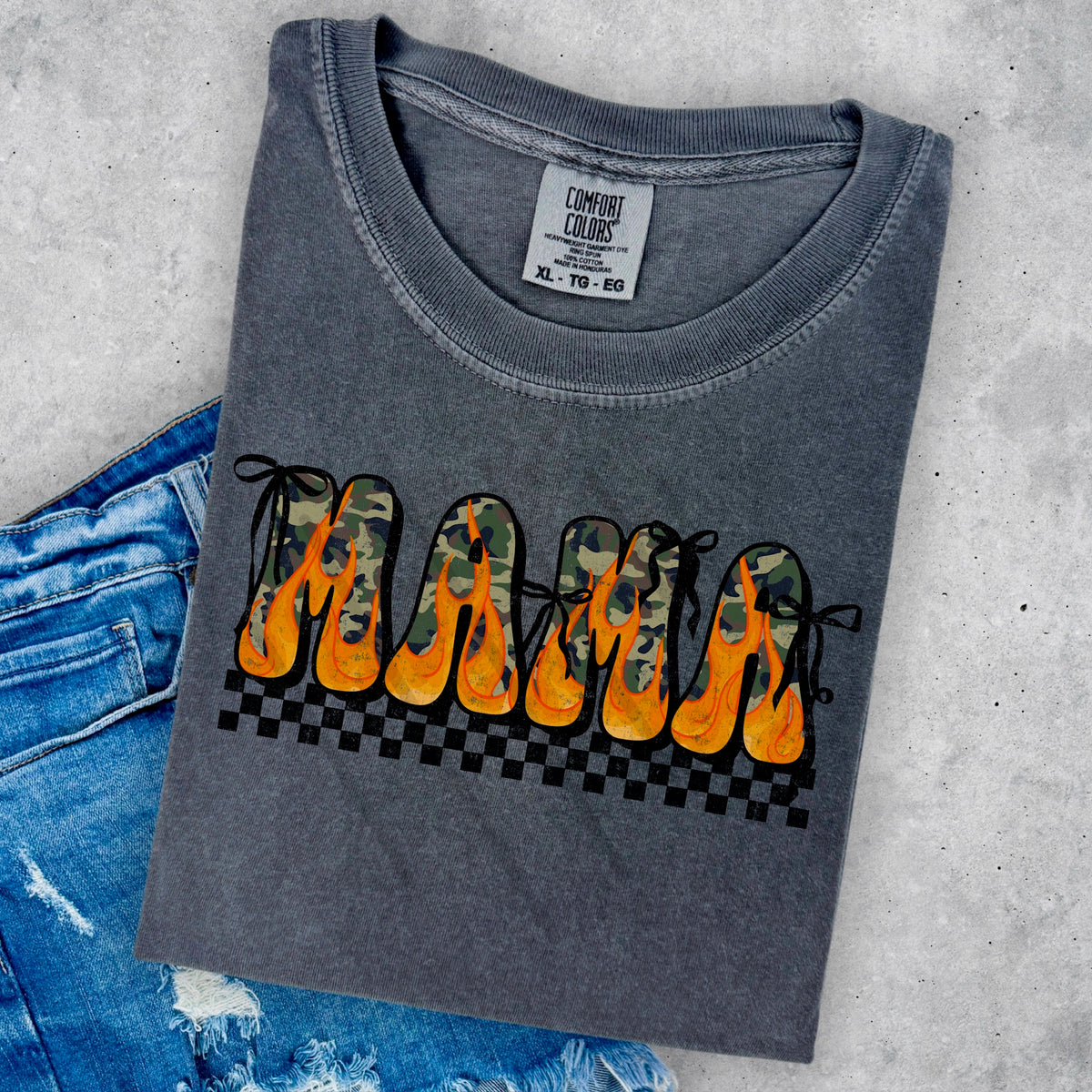 Mama Camo and Flames scarlow 110318 DTF transfer