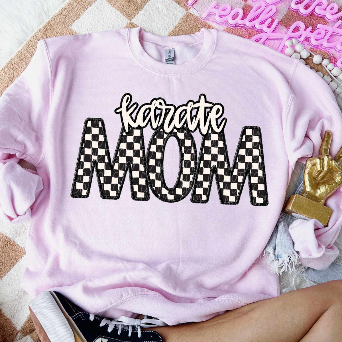 Karate mom checkered city DTF transfer