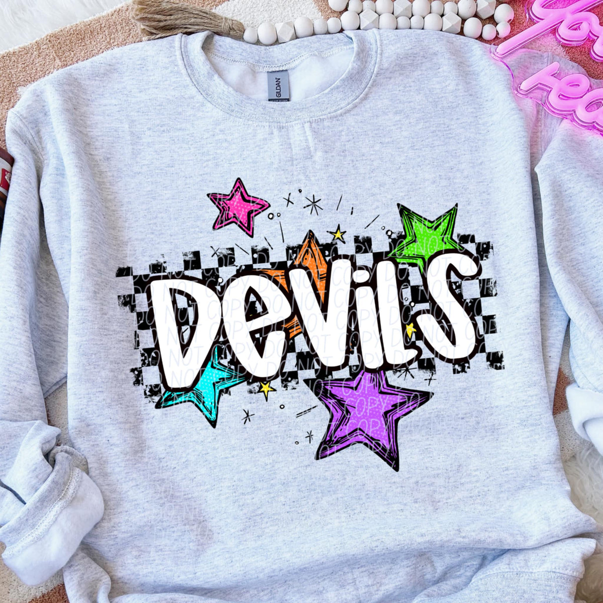 Devils Mascot Rainbow Stars DTF TRANSFER