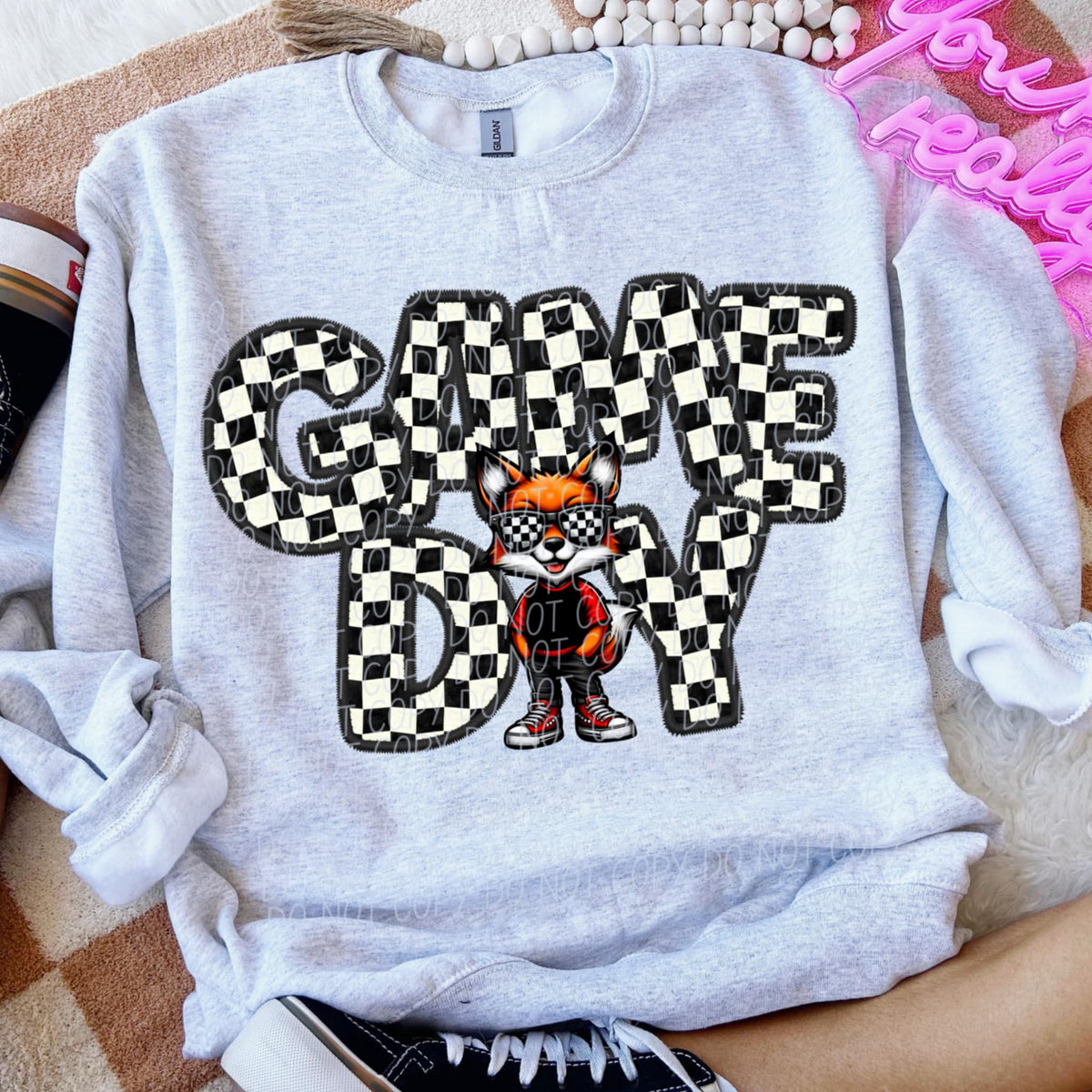 Game day foxes character checkered (CITY) 91332 DTF transfer
