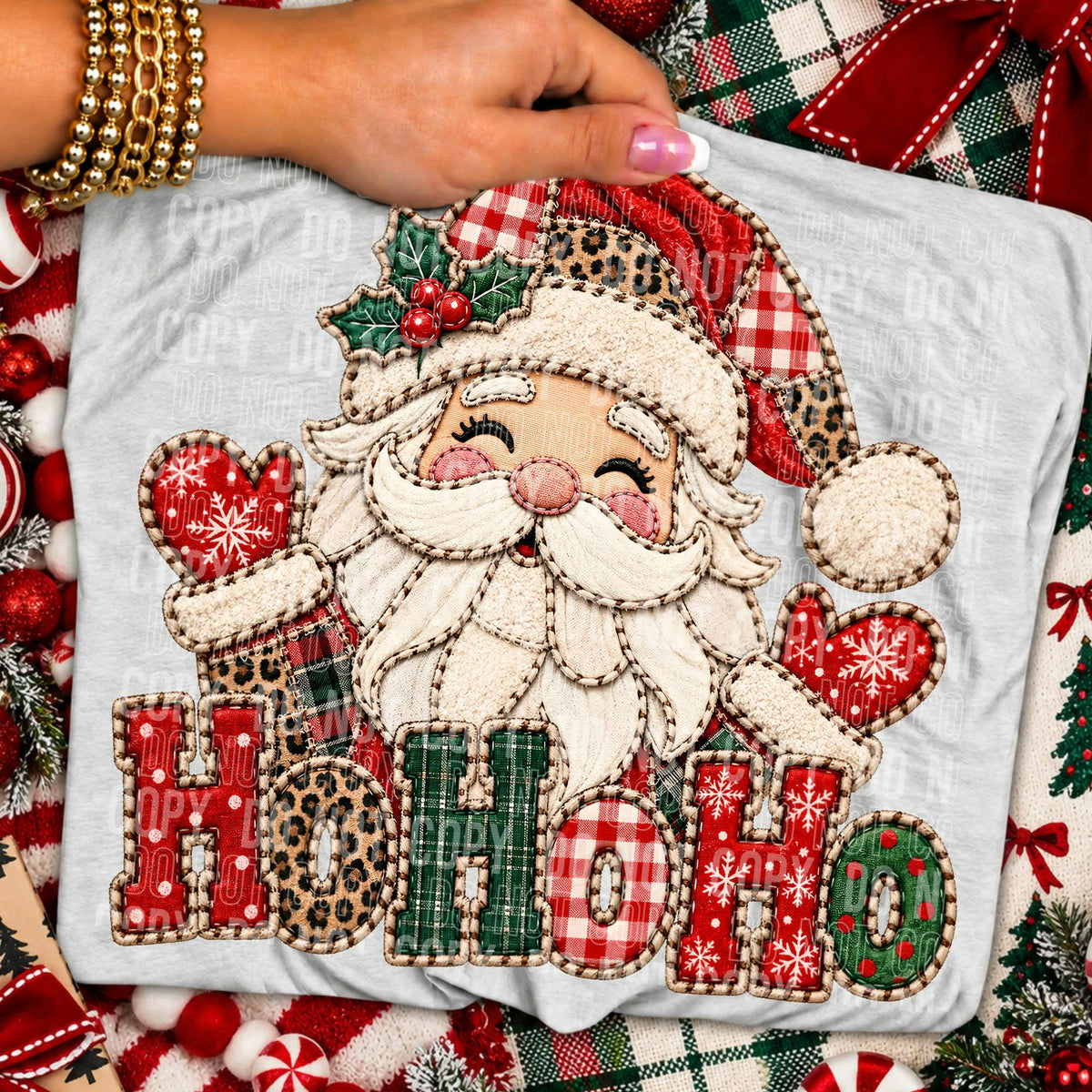 Ho ho ho waving Santa multi print fabric patch (SBB) DTF Transfer
