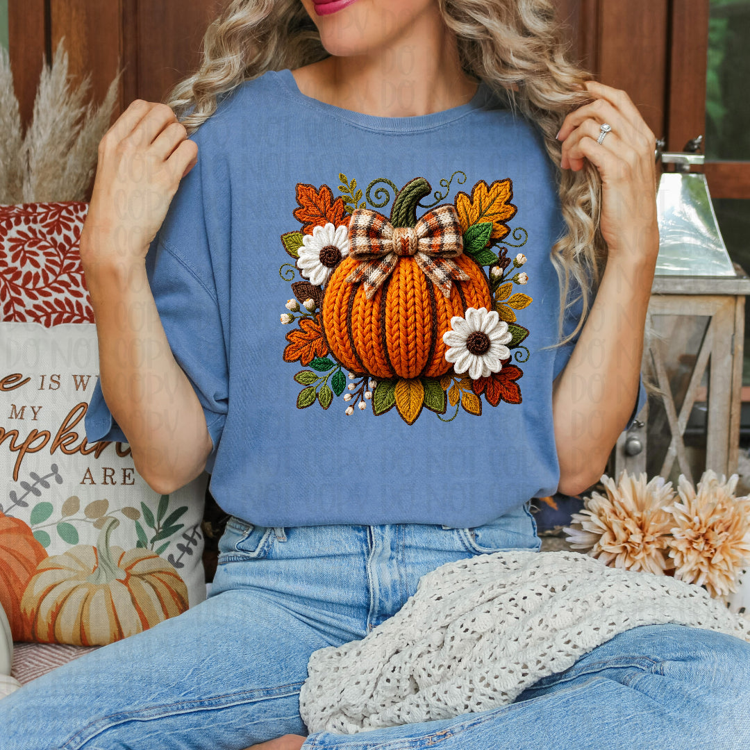 Faux fabric pumpkin (white flowers) Sunday Special DTF transfer