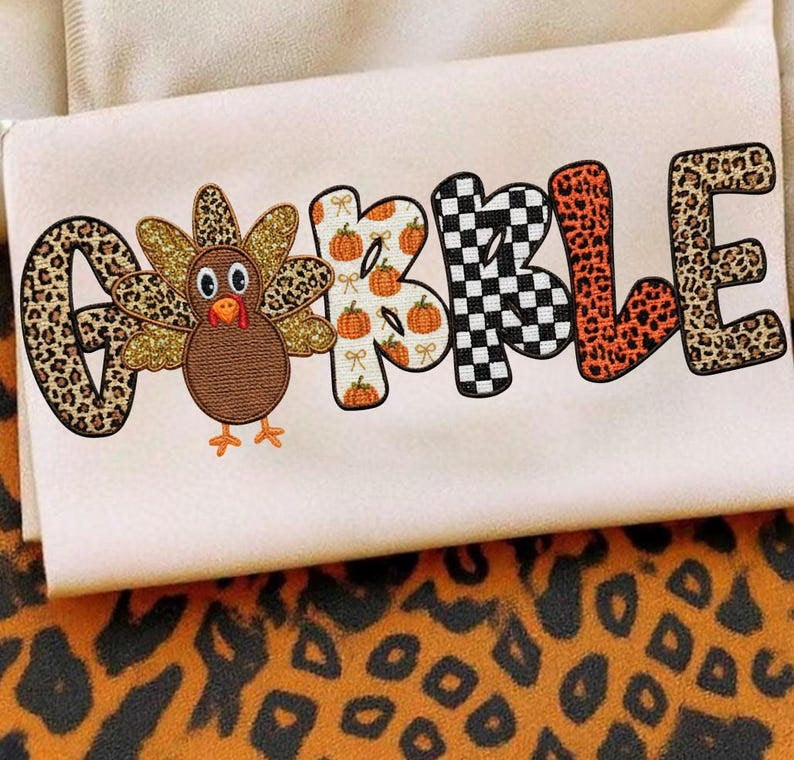Gobble turkey pattern letters DTF transfer