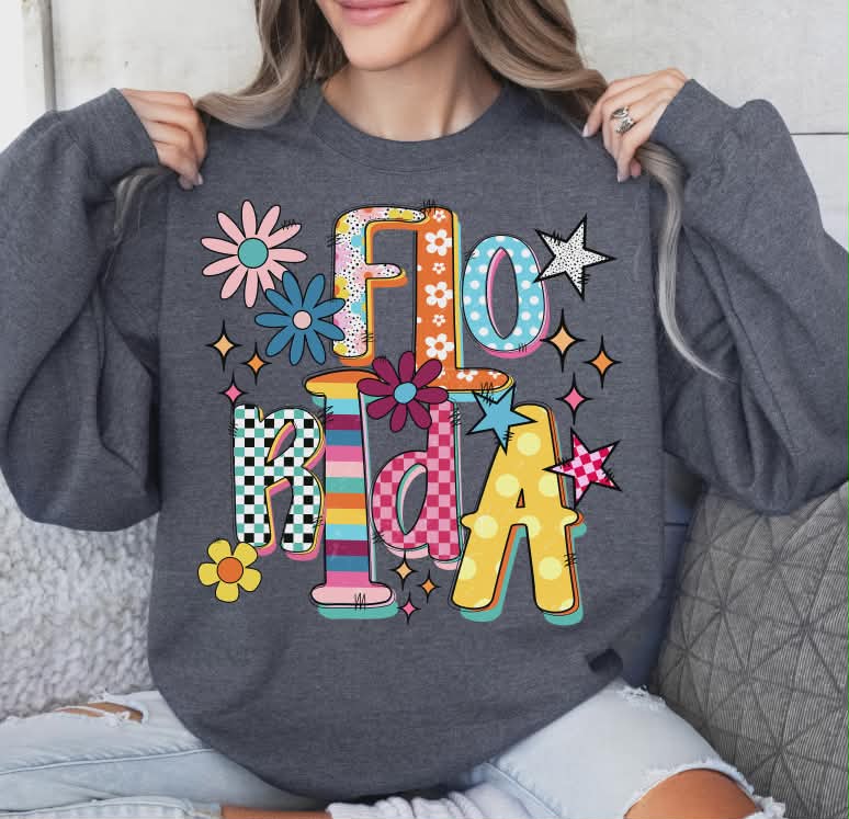 Florida colorful stars and flowers (S&G) DTF Transfer