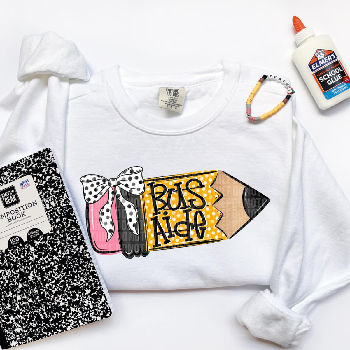 Bus aide pencil with bow (SDD) 107434 DTF transfer