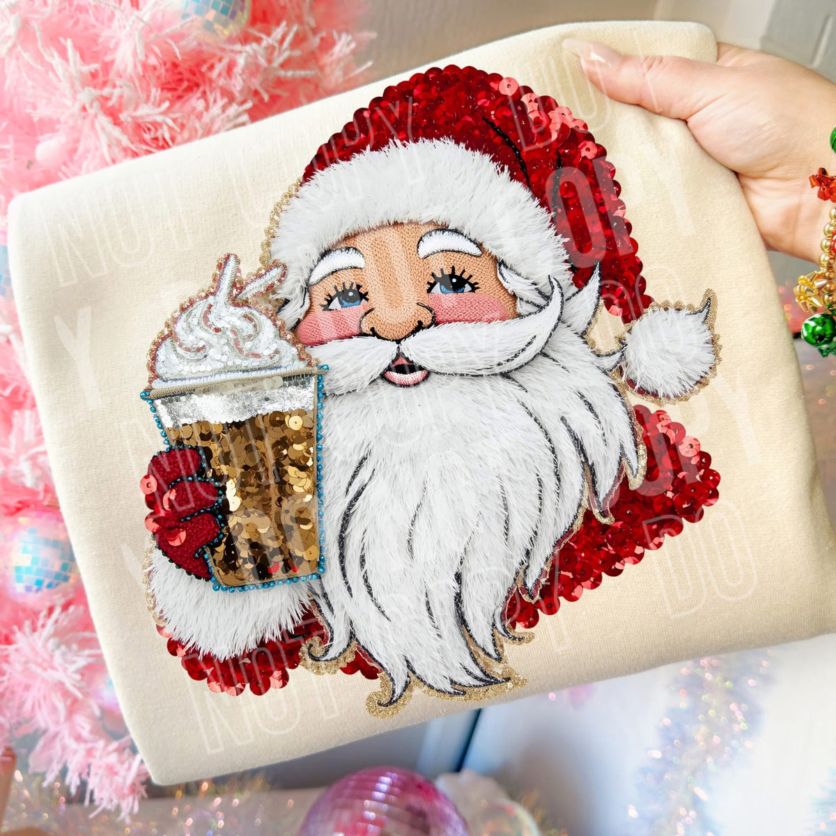 Faux sequin Santa and coffee SBB DTF Transfer