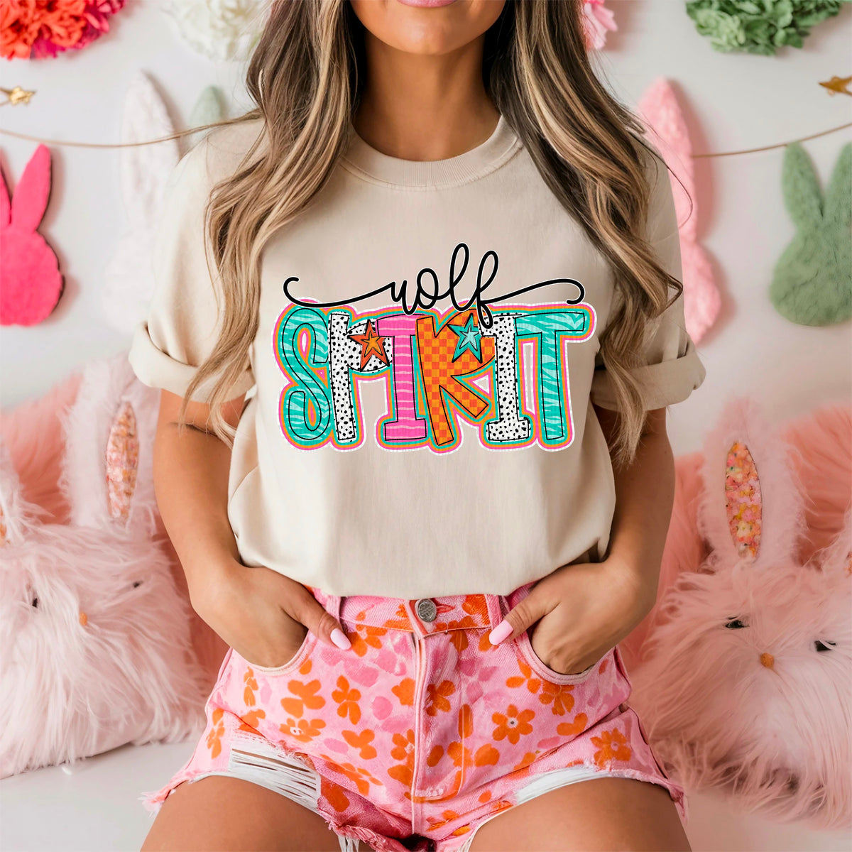 Wolf spirit colorful doodle stars 90267 DTF transfer