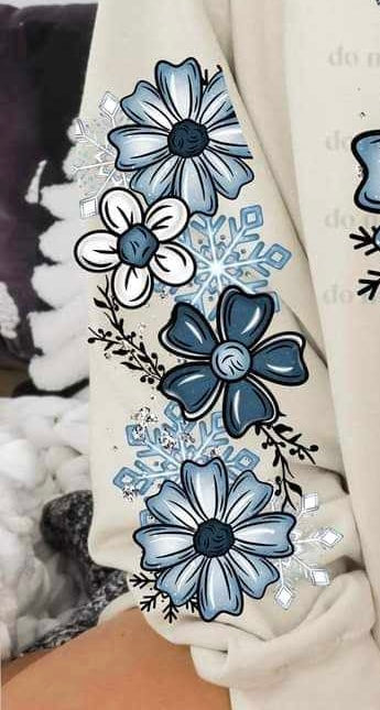 Flowers and snowflakes BLUE sleeve (CSC) 64701 DTF transfer