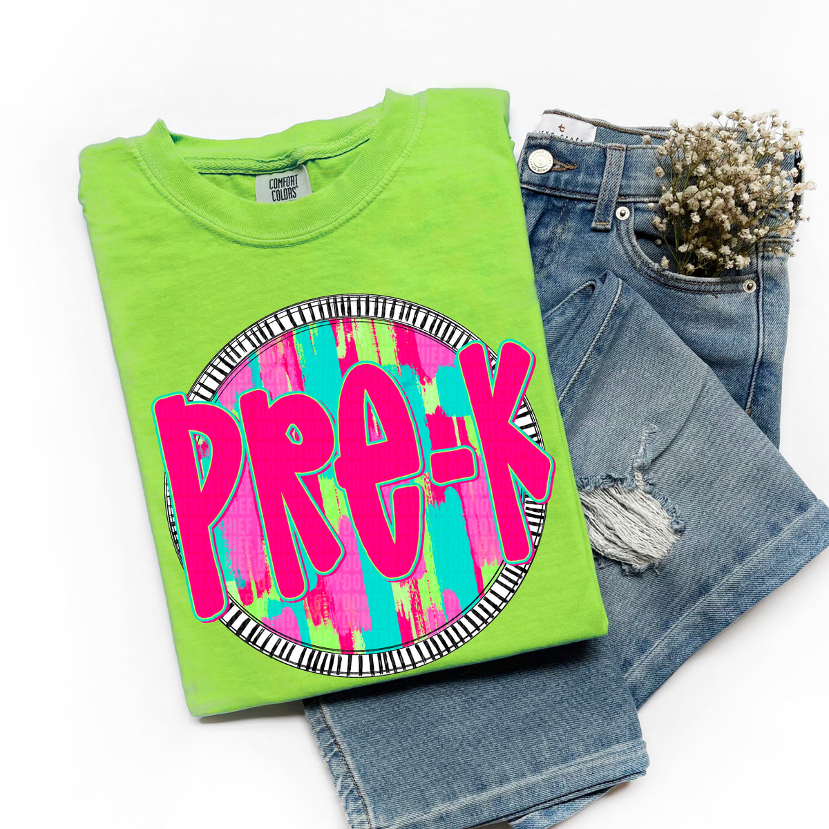 Pre-k pink font circle 106205 DTF transfer