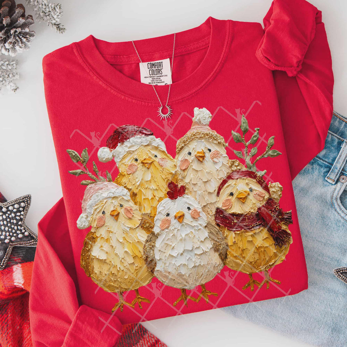 Faux Painted Christmas Chickens (TTD) DTF Transfer