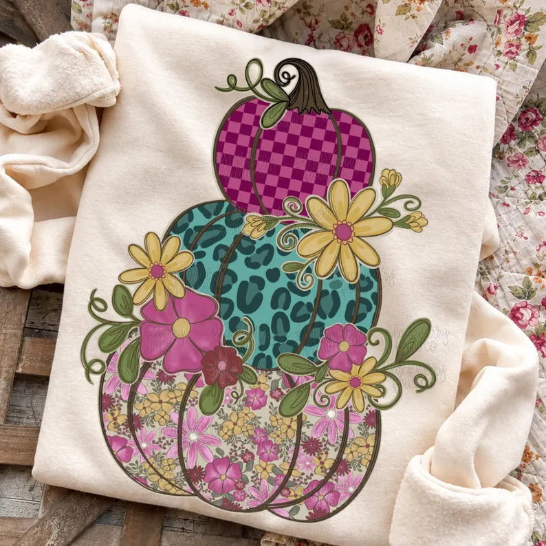 Stacked pumpkin purples floral green leopard checkered SUNDAY SPECIAL DTF transfer