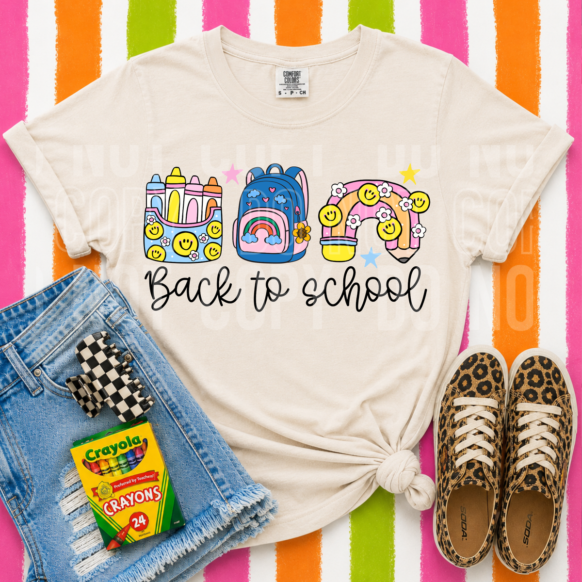 Back to school crayons backpack rainbow (SBB) DTF Transfer