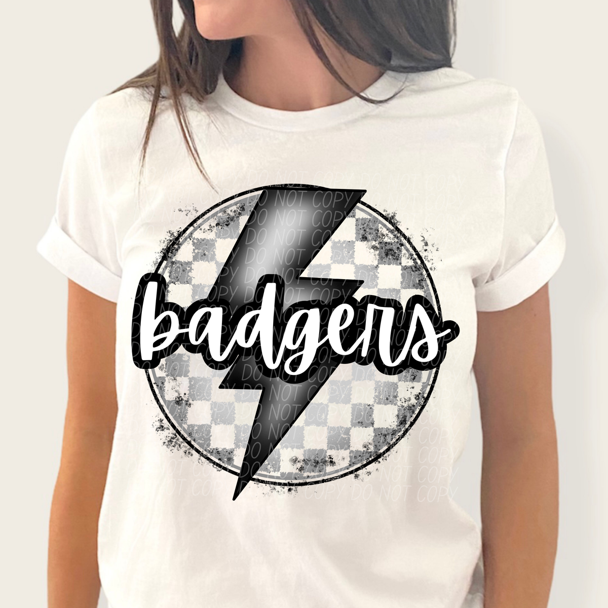 Badgers grey/silver lightning bolt circle CITY DTF transfer