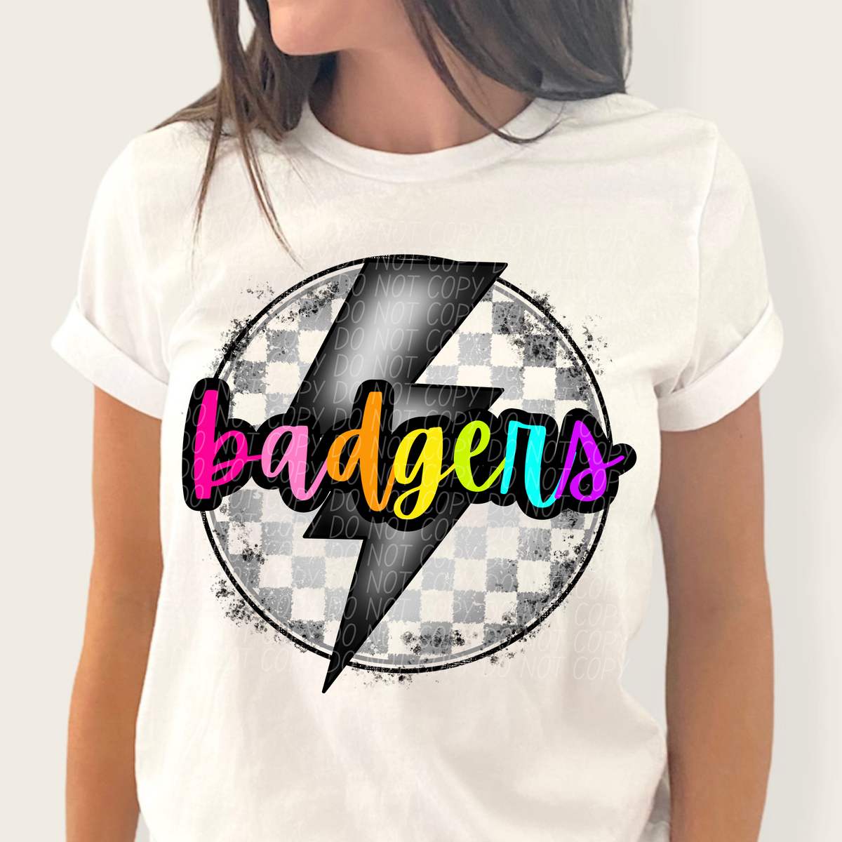 Badgers BRIGHT COLORS FONT lightning bolt circle CITY DTF transfer
