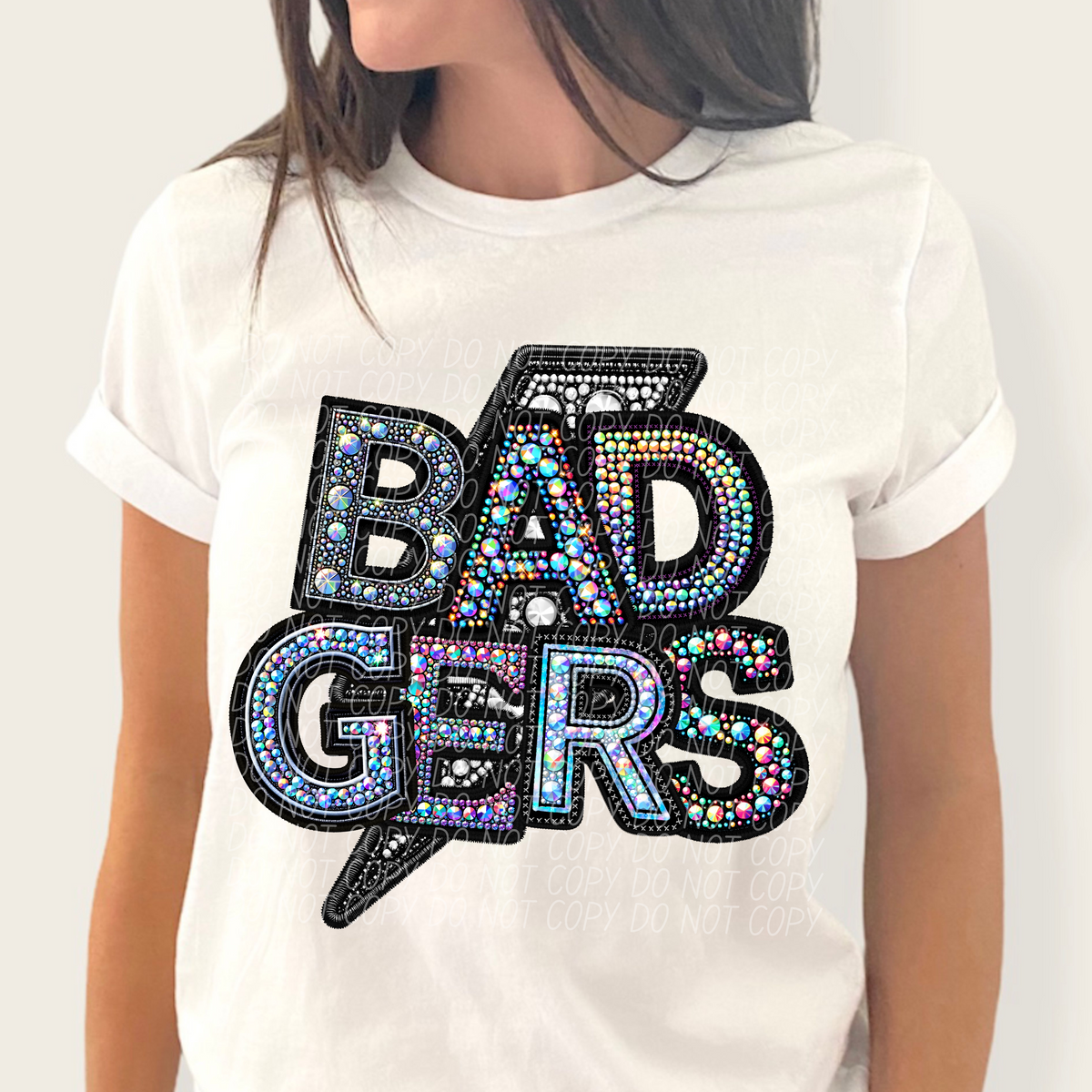 Badgers lightning bolt rhinestones (city) 45253 DTF transfers