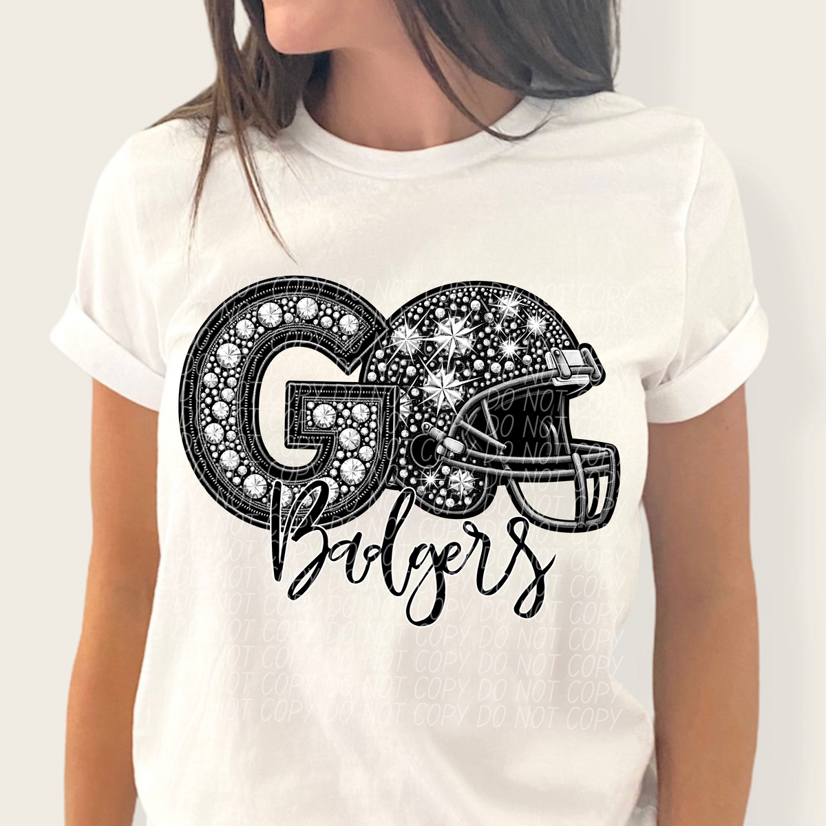 Go badgers helmet and rhinestones CITY 45023 DTF transfer