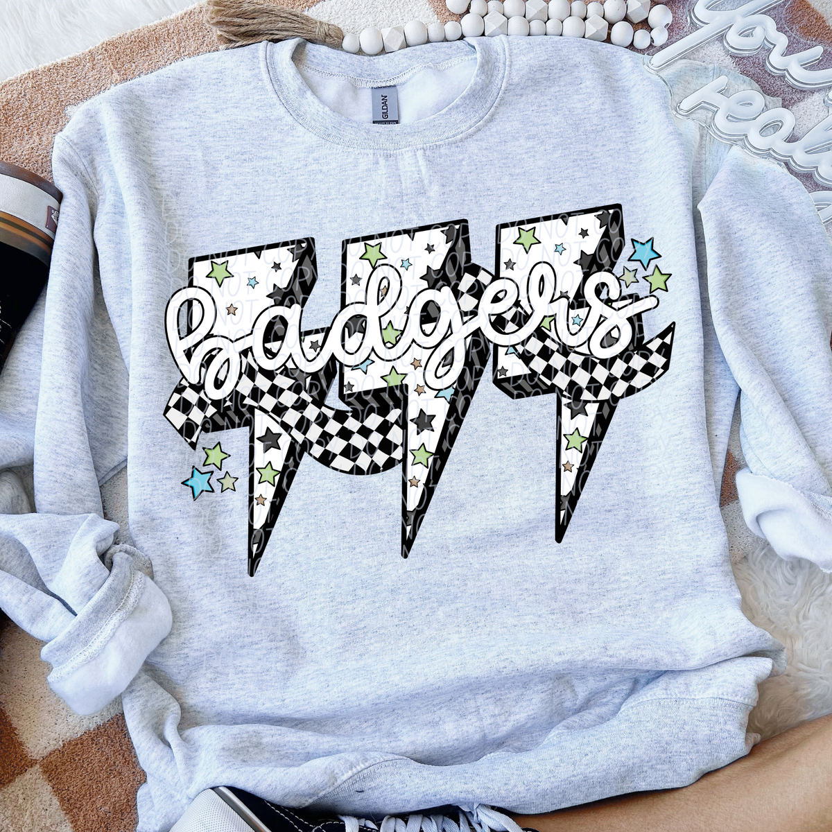 Badgers star checkered bolt (CITY) DTF transfer