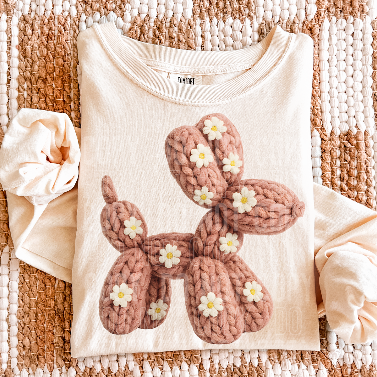 Floral Ballon Dog (pink faux crochet) (SBB) DTF TRANSFER