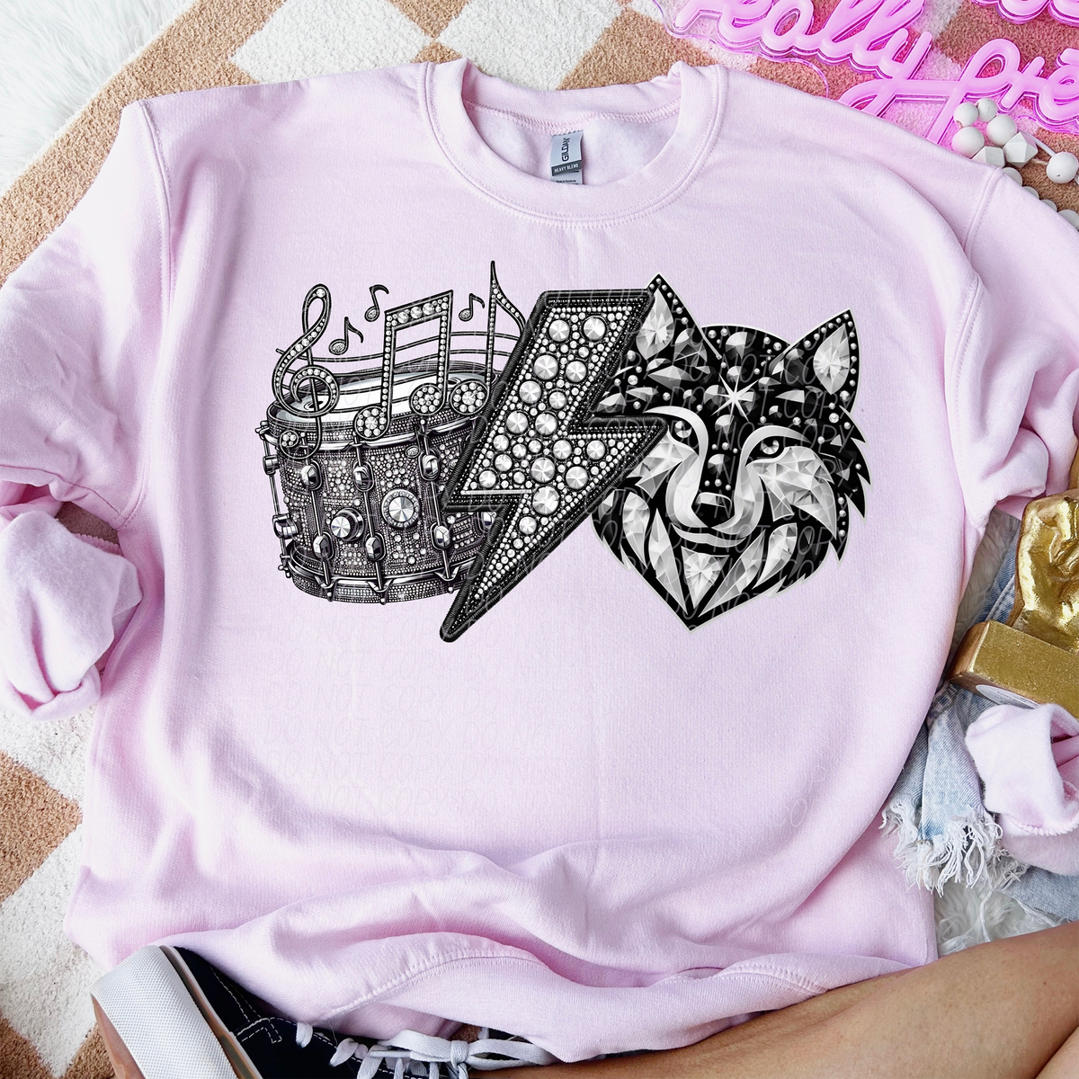 Band Mascot Rhinestone Wolves (CITY) 57576 DTF transfer