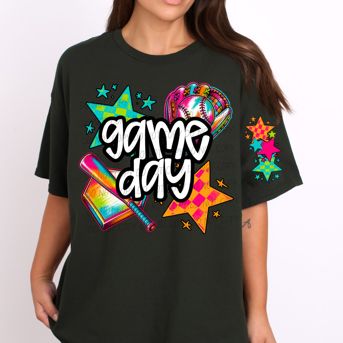 Game day baseball softball neon checker (FRONT ONLY) (City) DTF Transfer