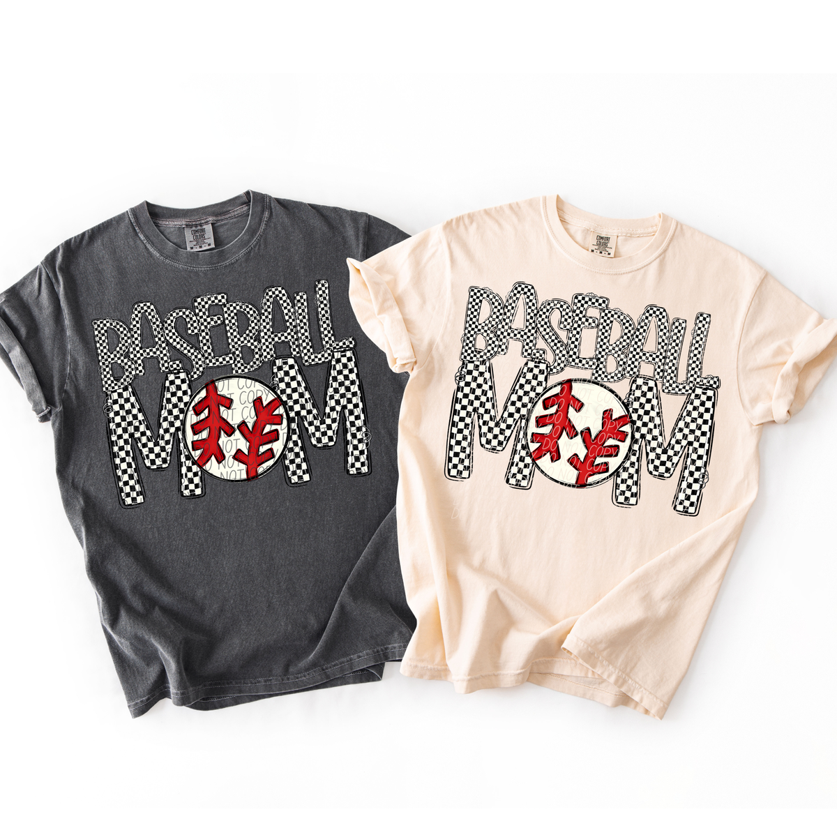 Baseball mom black and white checkered (City) DTF Transfer