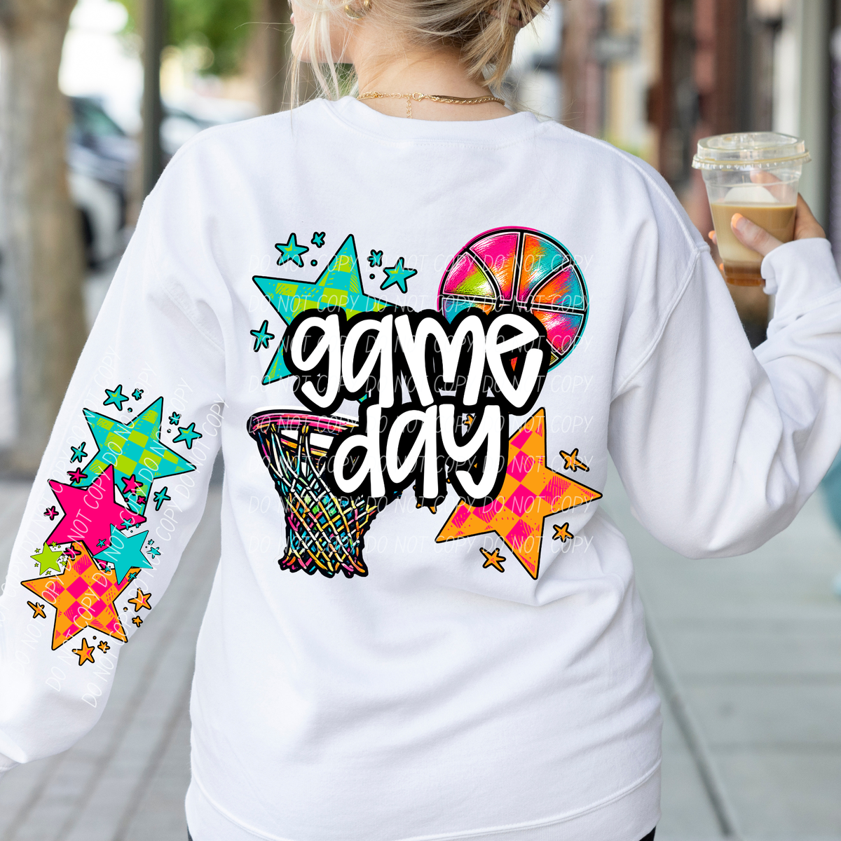 Game day basketball neon checker (SLEEVE ONLY) (City) DTF Transfer