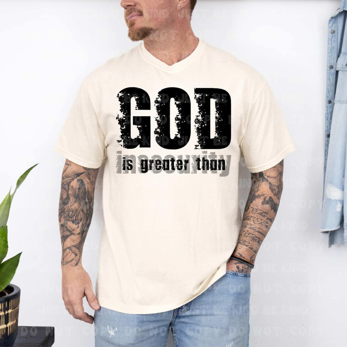God is greater than insecurity black grunge (VLB) 87392 DTF transfer