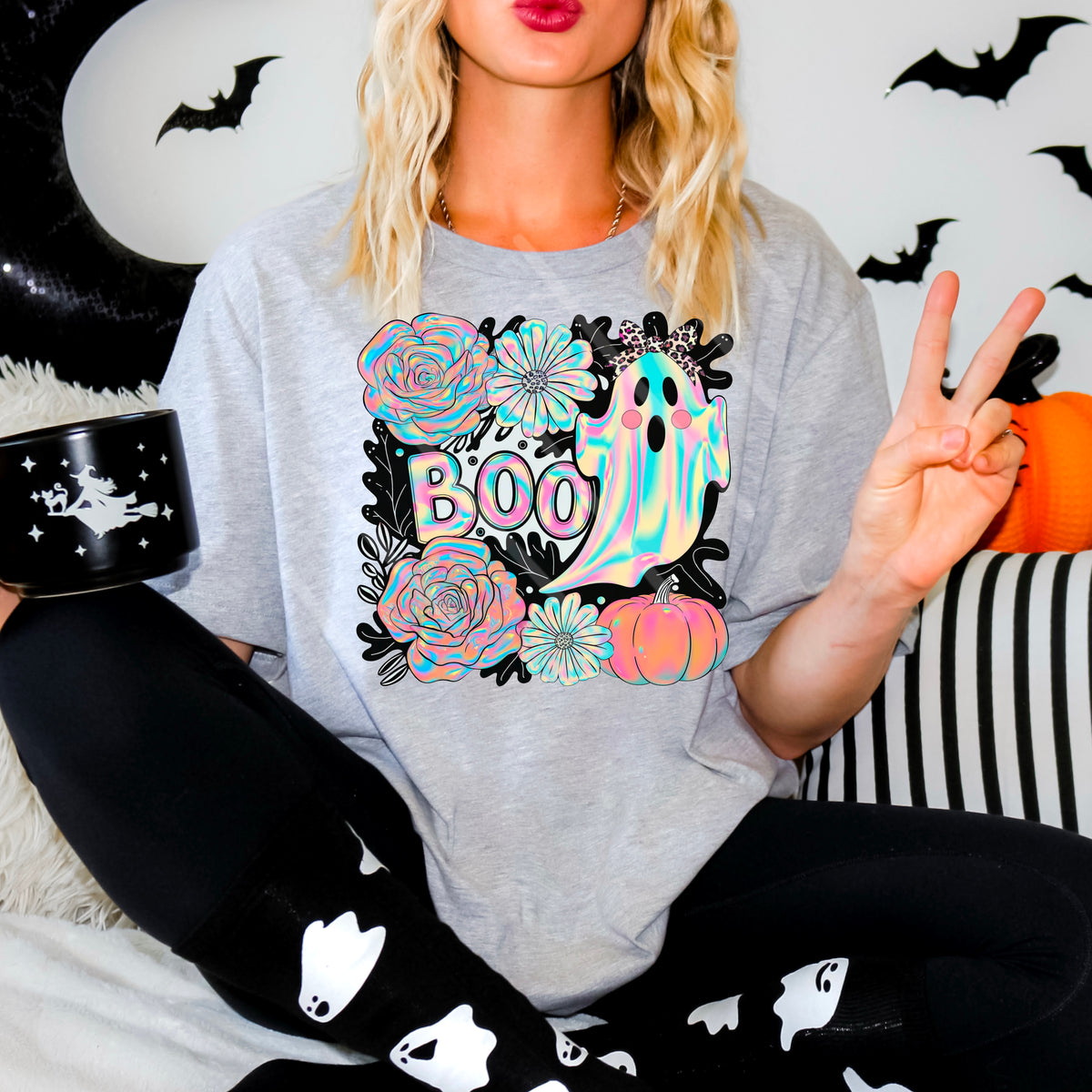 Boo Iridescent Ghost florals 110887 DTF transfer