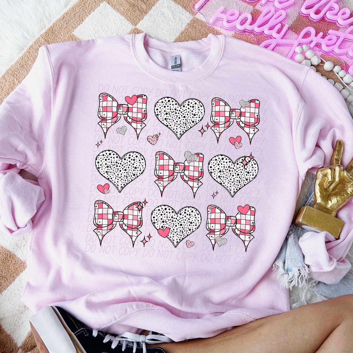 Checkered bow and heart collage (CITY) 75759 DTF transfer
