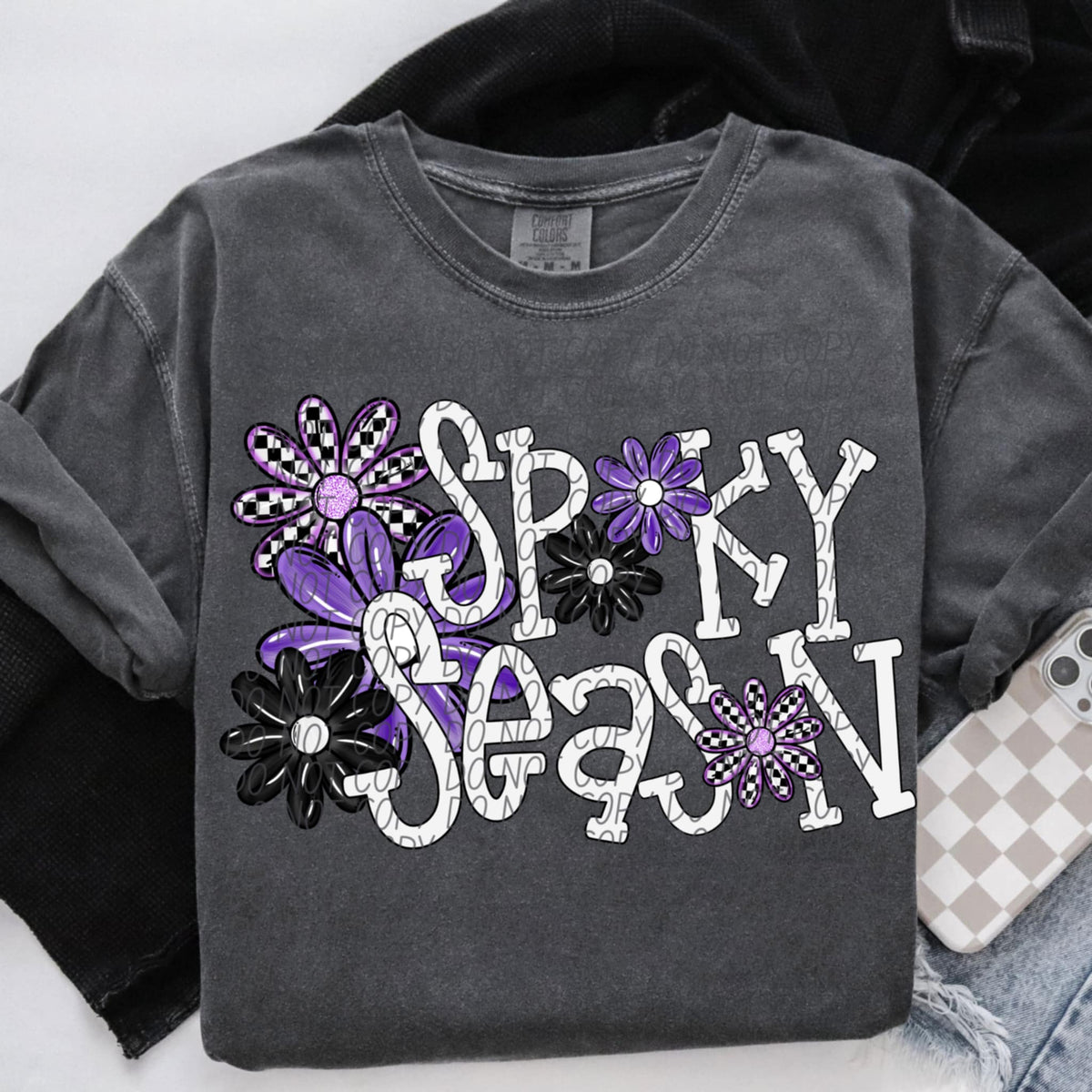 Spooky Season Purple and black flowers (city) DTF transfer