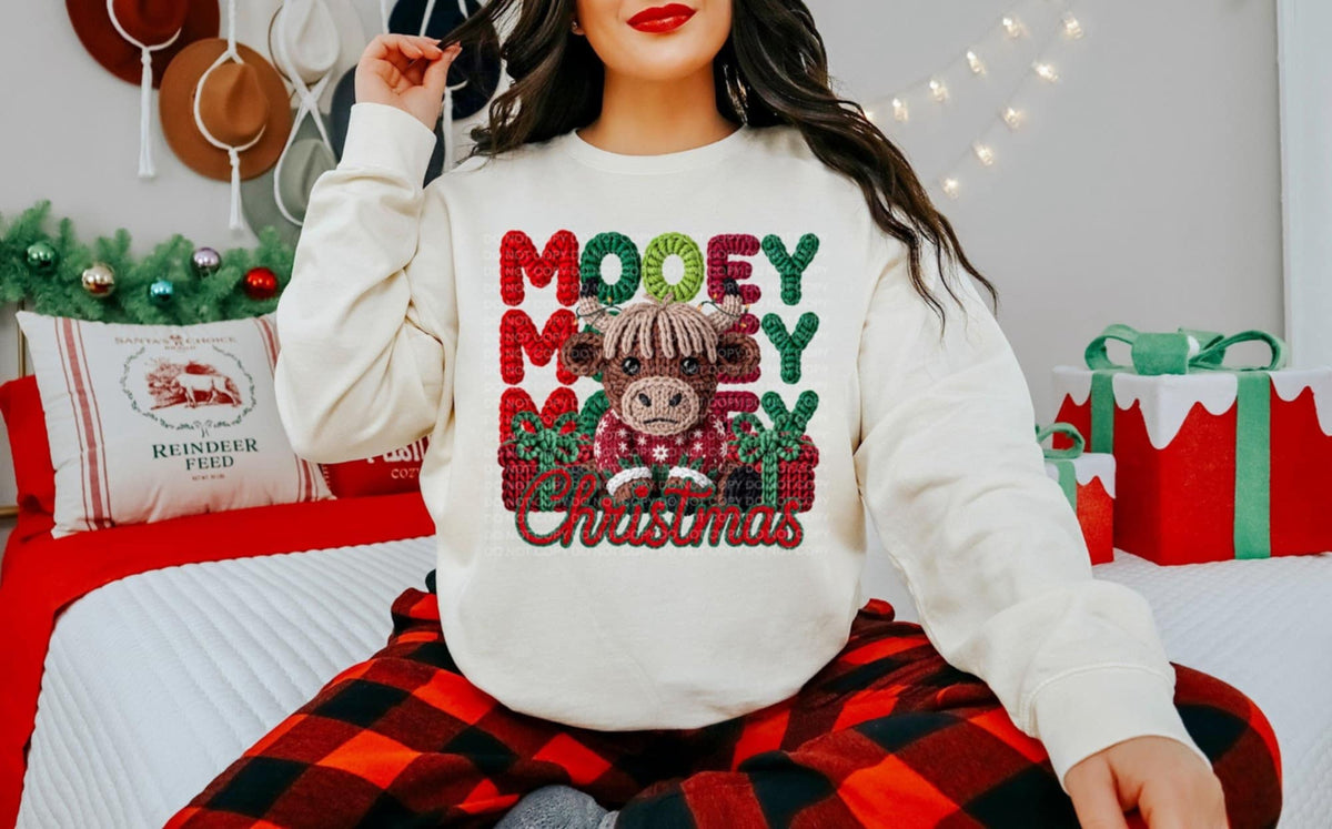 Mooey Christmas  Cow Faux Yarn (SCG) DTF Transfer