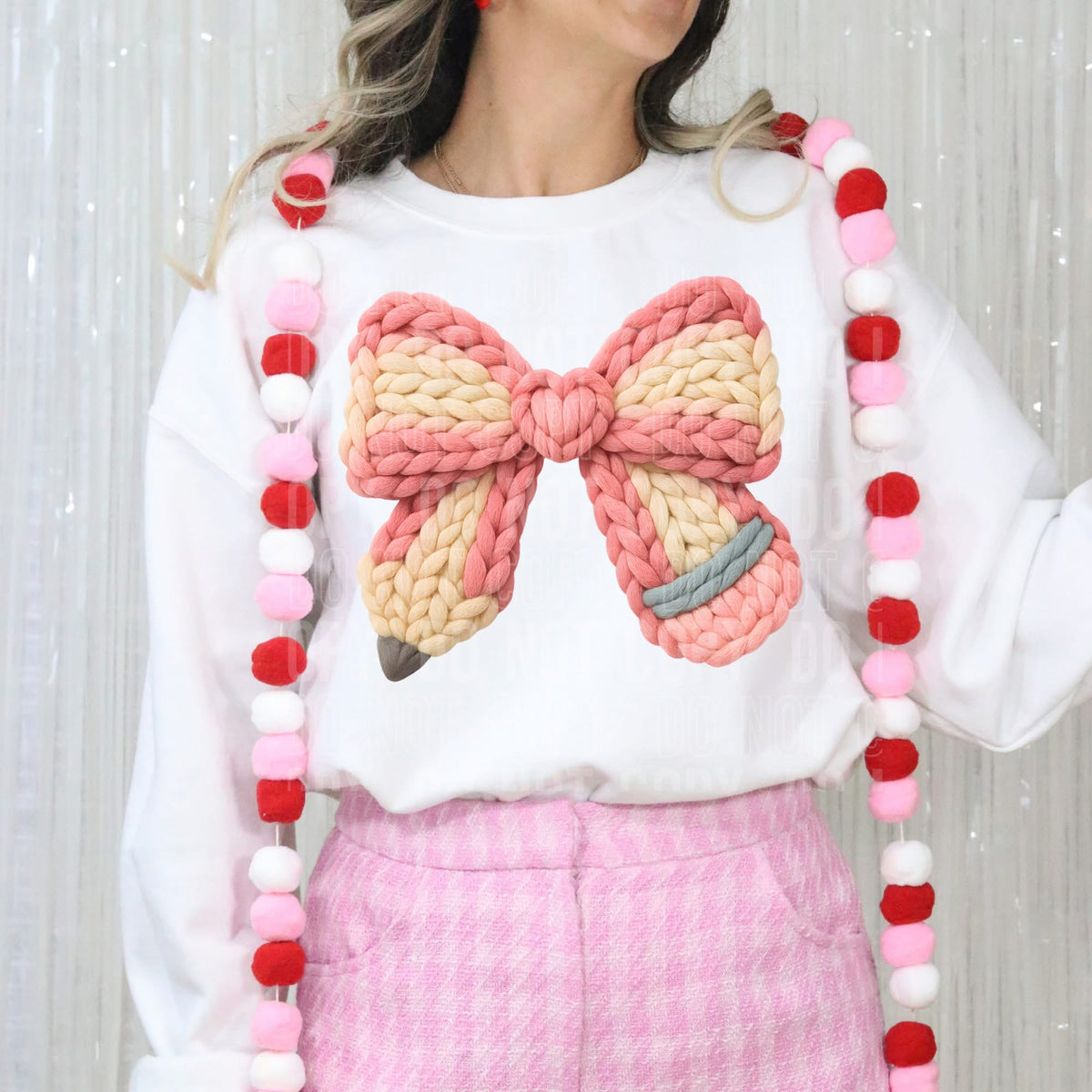 Faux crochet pencil bow (SBB) DTF Transfer