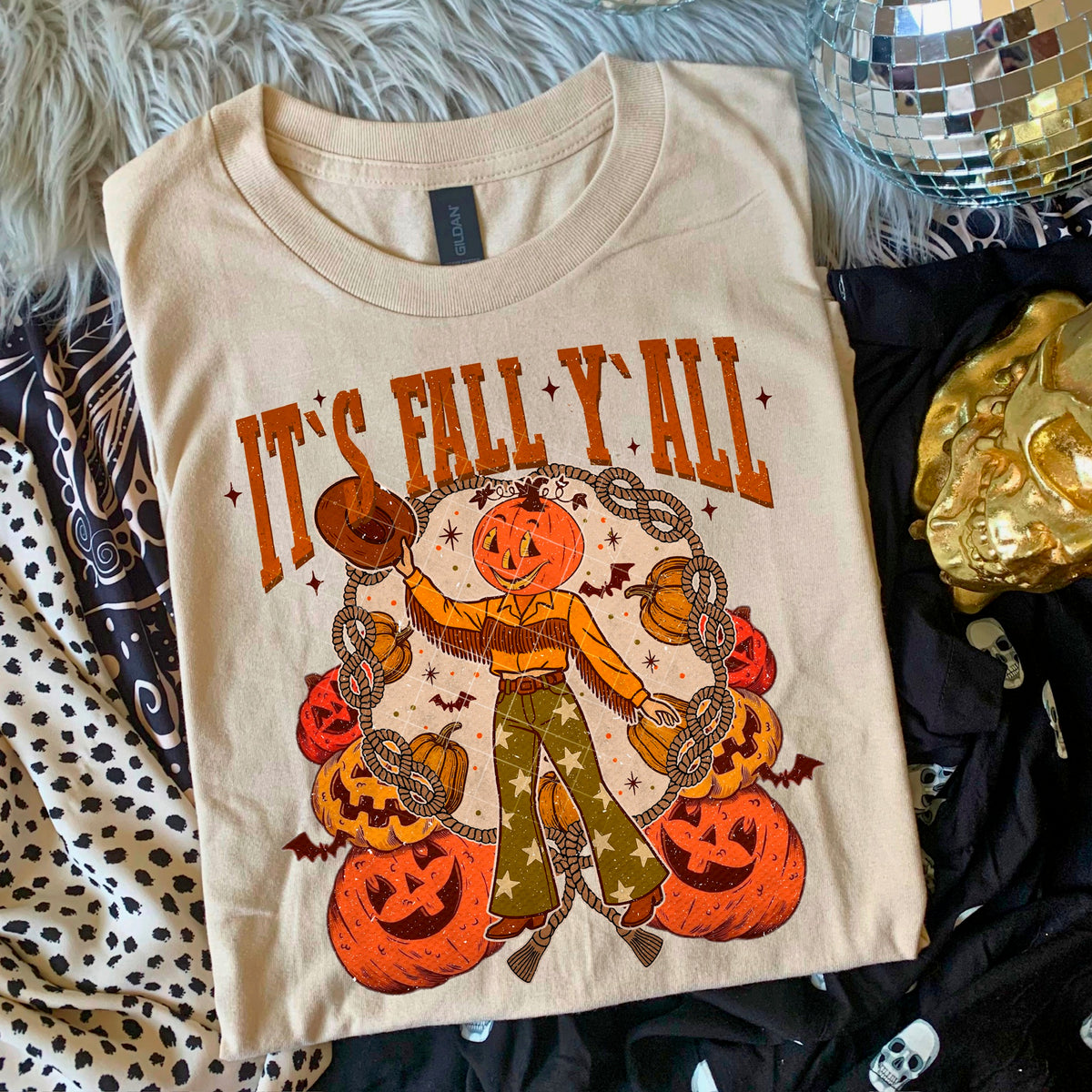 Its Fall Yall Pumpkin Guy dark orange words 110817 DTF transfer