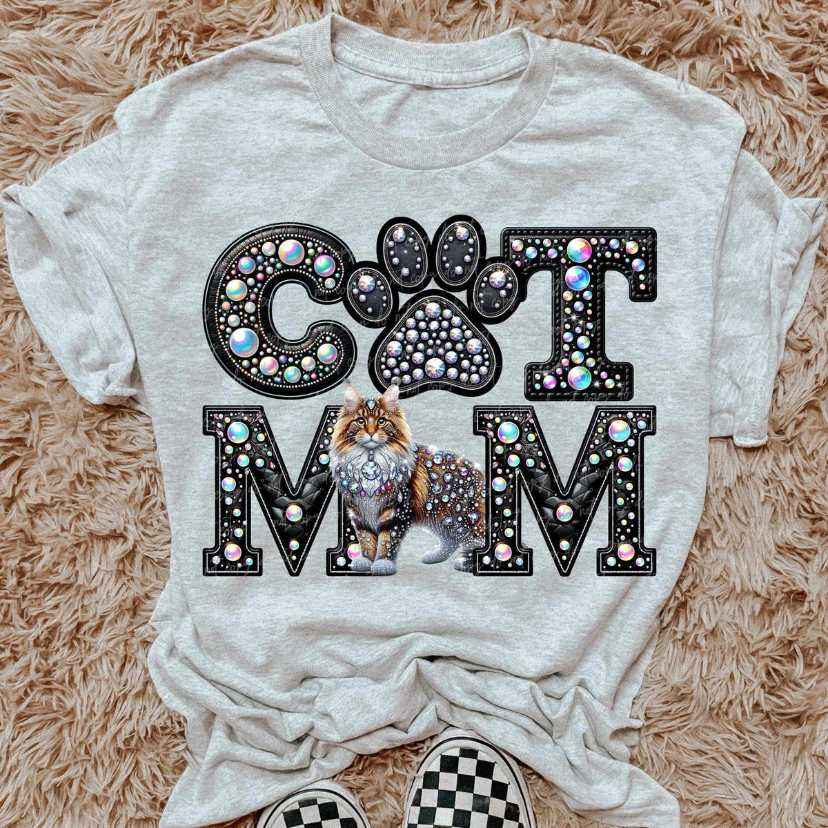 Maine Coon Cat mom rhinestone 49187 DTF transfer