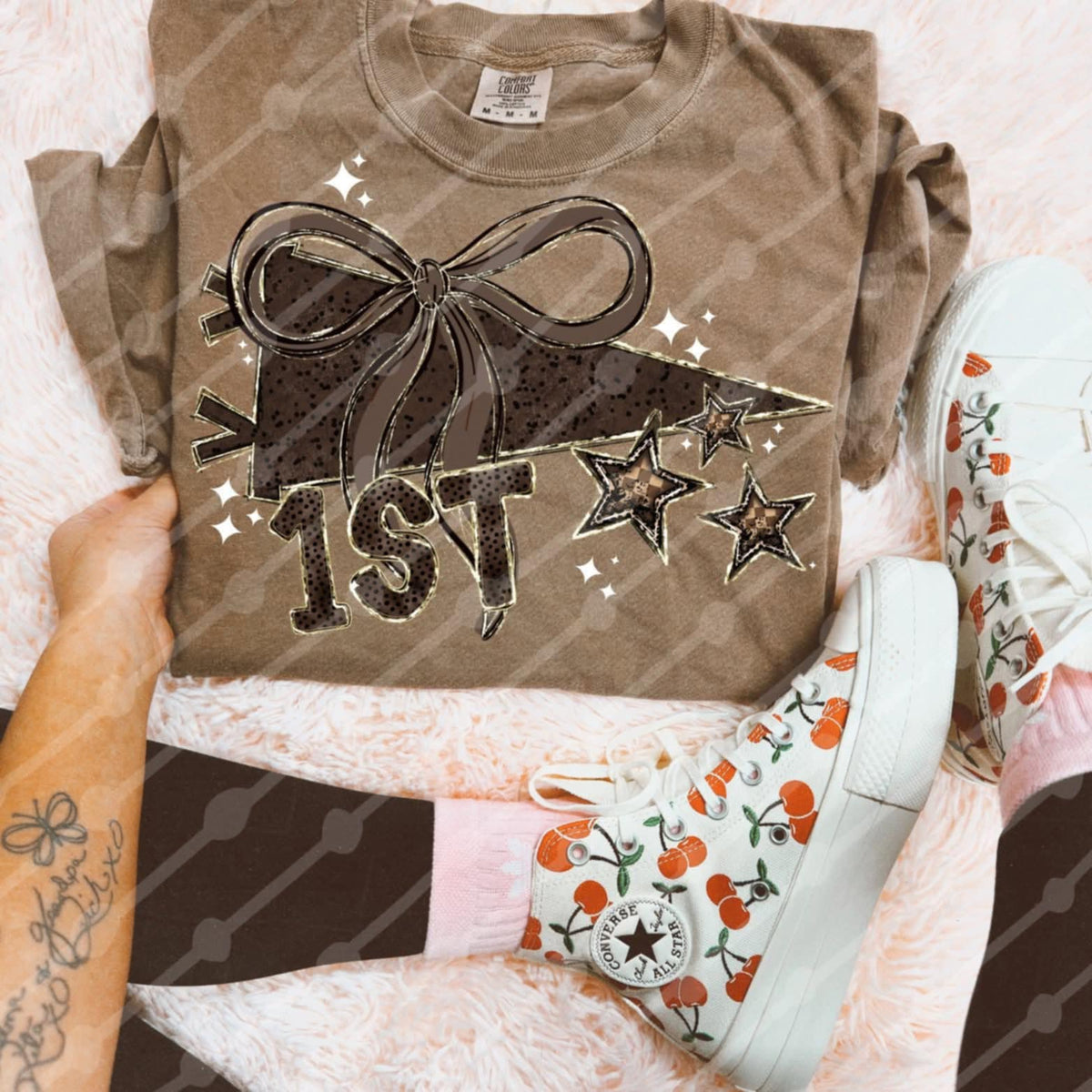 1st Grade Brown flag bows and stars (JBD) DTF transfer