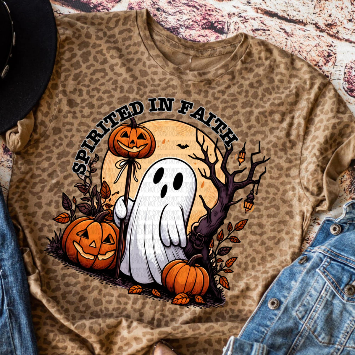 Spirited in faith ghost holding pumpkin stick revel 113199 DTF transfer