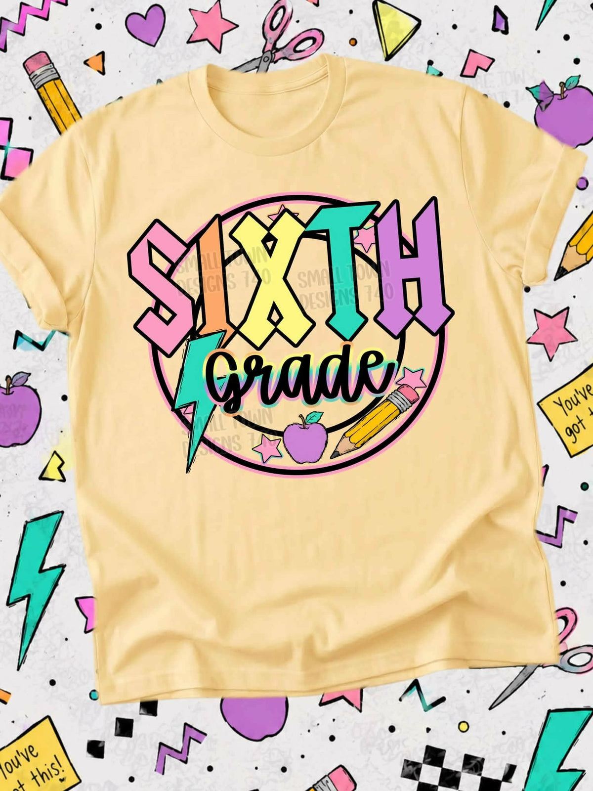 Sixth grade lightning colorful bolt retro circle with stars (STD) DTF Transfer