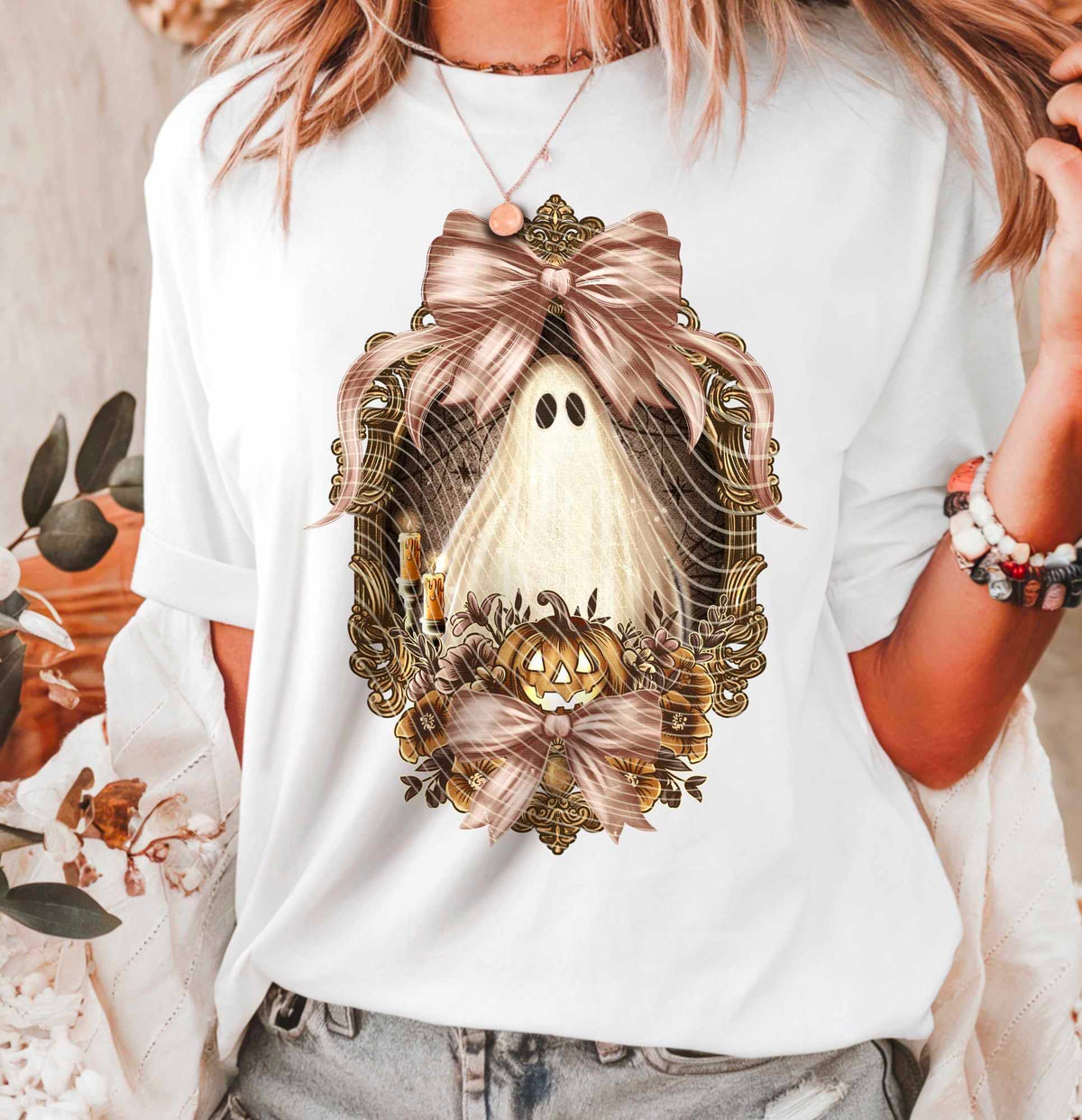 Ghost with pink bow (AG) 60428 DTF transfer