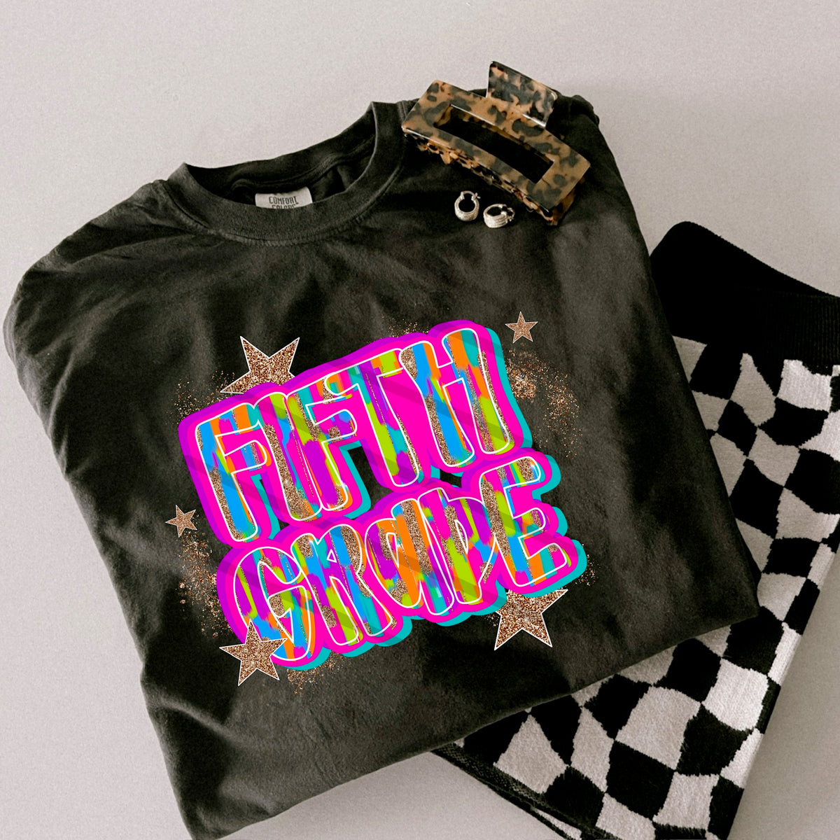 Fifth Grade Rainbow and glitter gold stars scarlow 110373 DTF transfer